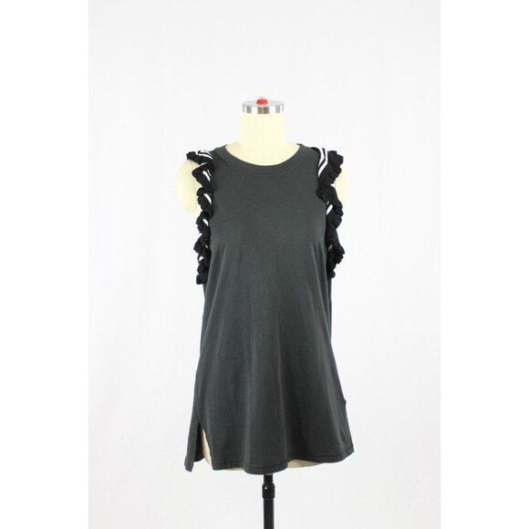 3.1 PHILLIP LIM Black Striped Knit Ruffle Trim Long Tunic Tank Top, Size S - Picture 1 of 10